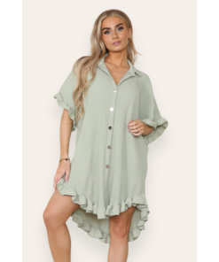 Over Sized Italian Gold Button Pleated Frill Ruffle TikTok Dress Top