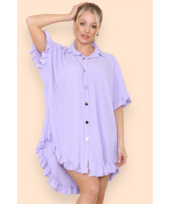 Over Sized Italian Gold Button Pleated Frill Ruffle TikTok Dress Top