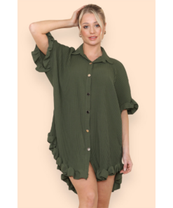Over Sized Italian Gold Button Pleated Frill Ruffle TikTok Dress Top