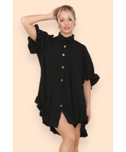 Over Sized Italian Gold Button Pleated Frill Ruffle TikTok Dress Top