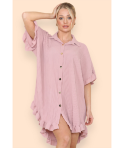 Over Sized Italian Gold Button Pleated Frill Ruffle TikTok Dress Top