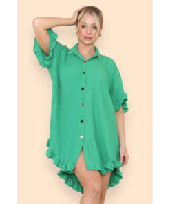 Over Sized Italian Gold Button Pleated Frill Ruffle TikTok Dress Top