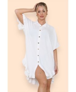 Over Sized Italian Gold Button Pleated Frill Ruffle TikTok Dress Top