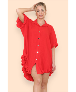 Over Sized Italian Gold Button Pleated Frill Ruffle TikTok Dress Top