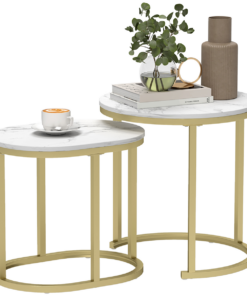 Elegant Marble-Effect Side Table Set - Versatile Accent Tables