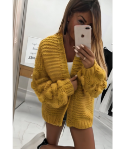 Bubble Sleeves Stylish Knitted Cardigan