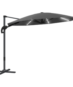 Outsunny 3(m) Garden Parasol w/ Lights, Crank Handle & Cross Base