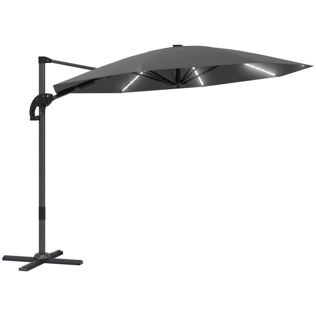 Outsunny 3(m) Garden Parasol w/ Lights, Crank Handle & Cross Base