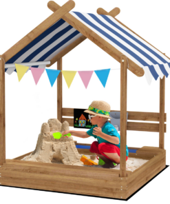 Outsunny Sand Pit with Canopy, Blackboard, Toys, Sink, Seats, Flags for Kids