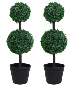 PE Set of 2 Artificial Boxwood Ball Topiary Plant Tree's Green