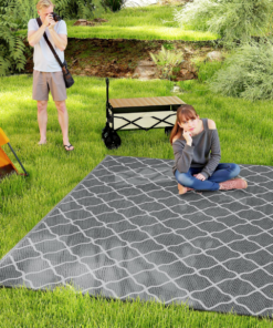 Reversible Outdoor Rug W/ Carry Bag for RV Camping Beach, 182 x 274 cm, Grey