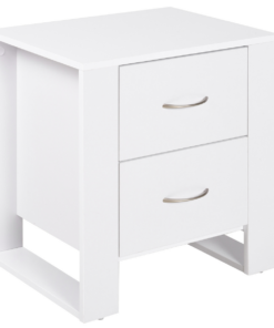 White Particle Board 2-Drawer Bedside Table with Silver Handles