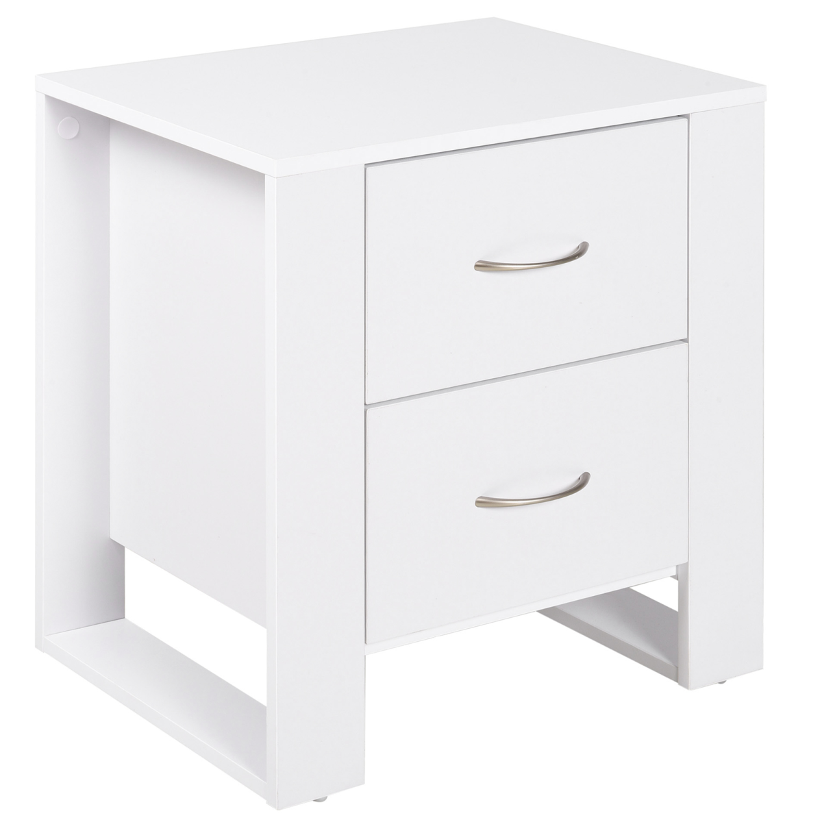 White Particle Board 2-Drawer Bedside Table with Silver Handles