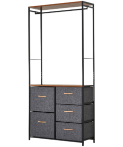 175x83cm Freestanding Steel Coat Rack with Drawers & Oak Shelf