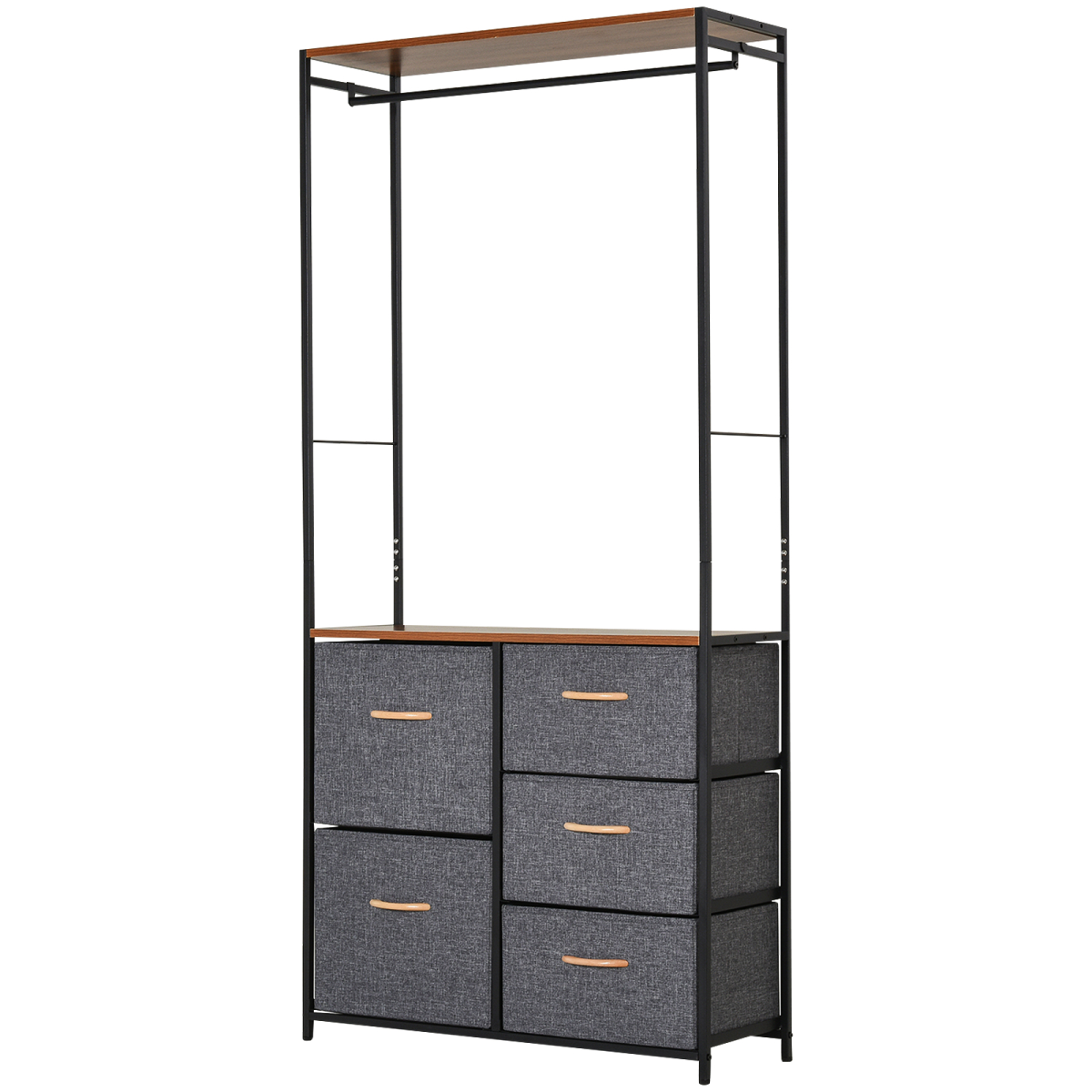 175x83cm Freestanding Steel Coat Rack with Drawers & Oak Shelf