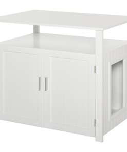 Inside Tabletop Side Table Cat Box Fixture w/ Magnetic Closing Door, White