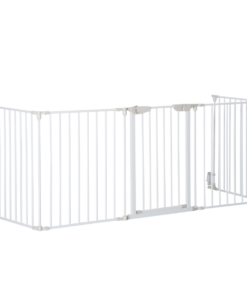 Pet Gate 5-Panel Dog Playpen for Indoor Stair Barrier W/ Walk Through Door White