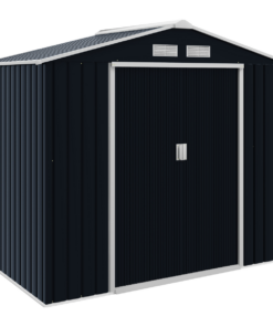 Lockable Galvanised Steel Garden Shed 7x4ft Sliding Double Door Grey Vent Roof