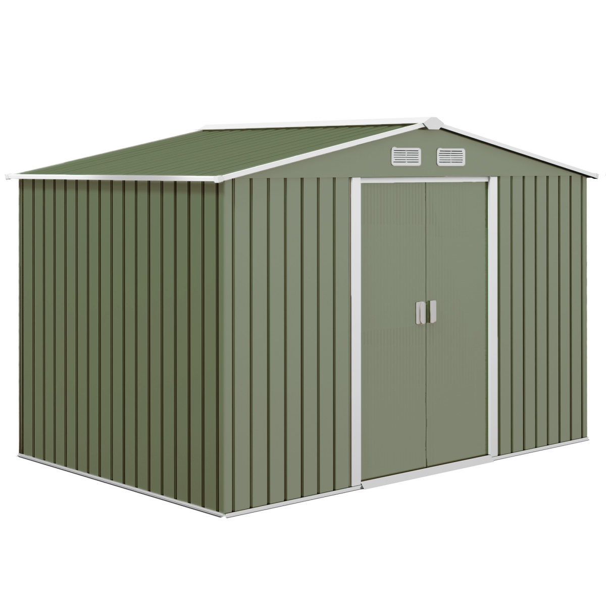 9x6FT Green Metal Storage Shed w/ Foundation, Vent & Sliding Double Doors
