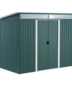 Green Metal Pent Roof Shed Foundation Vent, Sliding Doors 260x133x200cm