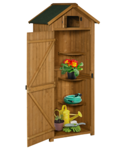 Brown Wooden Garden Shed with 3 Shelves, Weather-Resistant Outdoor Storage