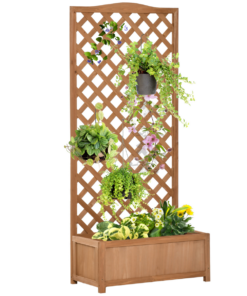 Garden Wooden Planter Box with Trellis, 76x36x170cm Brown Outdoor Planter