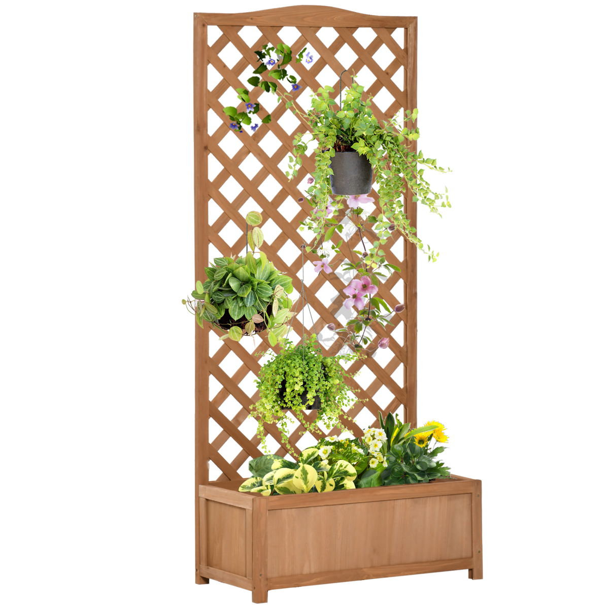 Garden Wooden Planter Box with Trellis, 76x36x170cm Brown Outdoor Planter