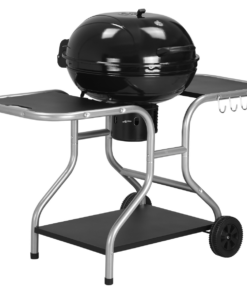 Outsunny Charcoal Trolley BBQ Grill with Wheels, Side Trays & Ash Catcher, Black
