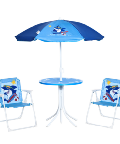 Kids Foldable 4-Piece Garden Set w/ Table, Chairs & Umbrella, Blue