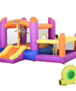 Outsunny Inflatable Bouncy Castle with Slide & Pool House, Electric Blower, Multi-Color