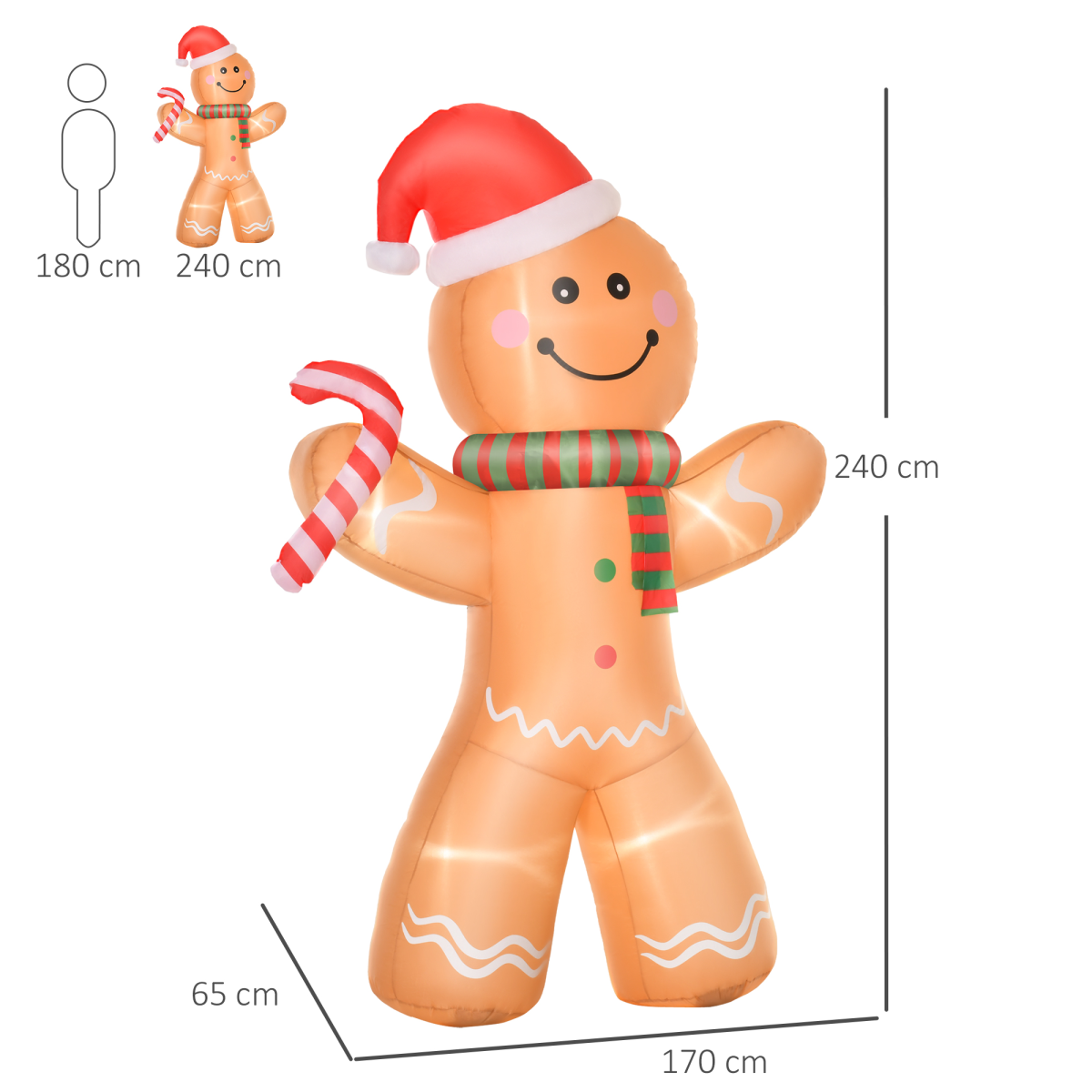 8ft Christmas Inflatable Gingerbread Man Lighted Indoor Outdoor - Image 3