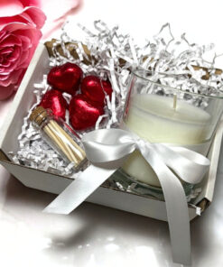White Ribbon Candle Gift Set for Christmas, Valentines, Birthday or Anniversary