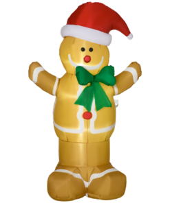 HOMCOM 6ft Christmas Inflatable Gingerbread Man & Santa Hat w/ LED Lights