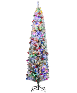 HOMCOM 7' Artificial Christmas Tree with Flocked Tips, LED Lights, Decoration