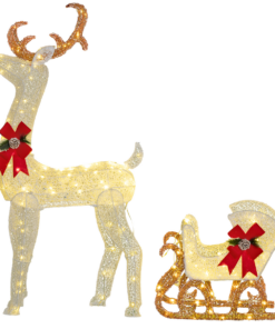 Outsunny Light Up Reindeer & Sleigh Christmas Decoration w/ 170 LED Lights