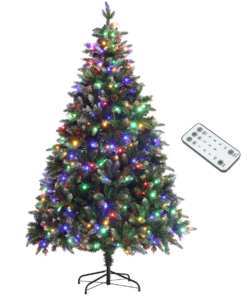 HOMCOM 6 Ft Artificial LED Christmas Tree with Metal Base, Hinged Branches