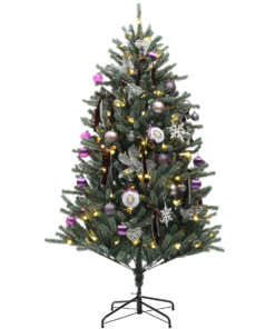 HOMCOM 5ft Artificial Prelit Christmas Tree w/ LED Lights, Purple Ornaments