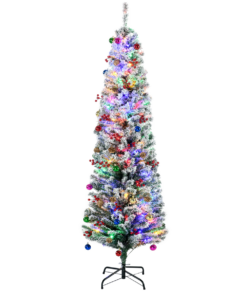 HOMCOM 6' Artificial Christmas Tree with Flocked Tips, LED Lights, Decoration
